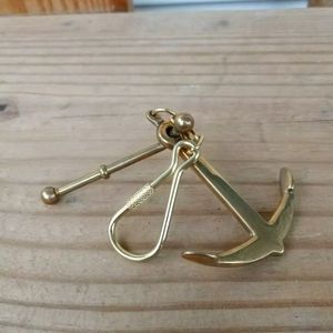 VTG SOLID BRASS SHIPS ANCHOR KEY RING HANDMADE USA